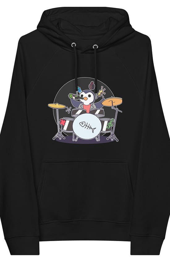 The Drummer Pengu unisex eco raglan hoodie