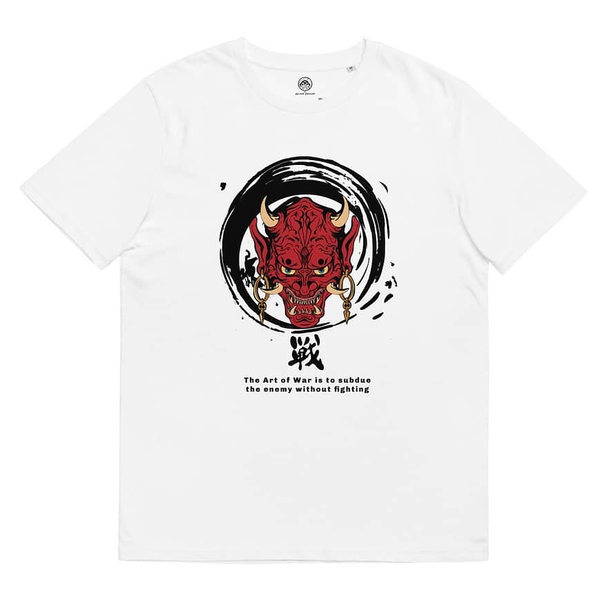 Men's Red Oni Eco T-shirt, Red Oni Eco tshirt, Red Oni T-shirt for Men, Men's red oni t-shirt, the arcane penguin's oni tshirt, tshirts, from, the arcane penguin, the arcane penguin eco tshirts, red oni, red oni drawing, image with text, printed tshirt demon spirit folklore, tshirt demon spirit folklore unisex, screen printed tshirt demon spirit, japanese oni head screen printed, red japanese oni head screen